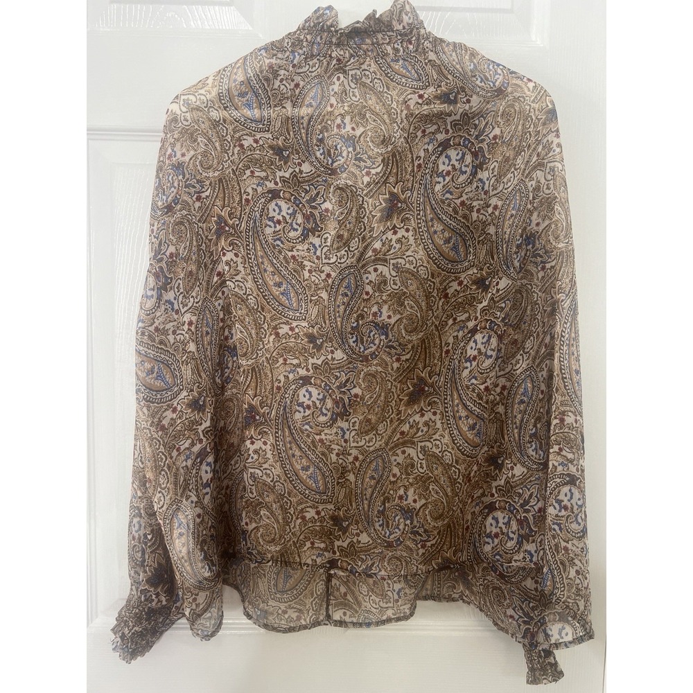 ZARA Boho Paisley Peasant Bohemian Blouse Tie Neck Balloon Sleeve Festival Top S - Picture 3 of 6